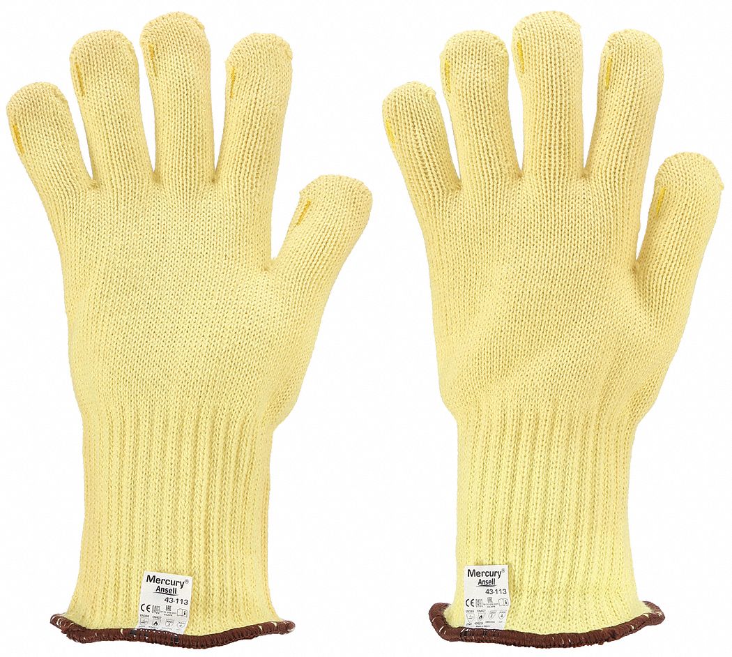 Knit Gloves: L ( 9 ), Glove Hand Protection, Uncoated, ANSI Abrasion Level 3, Yellow, 1 PR