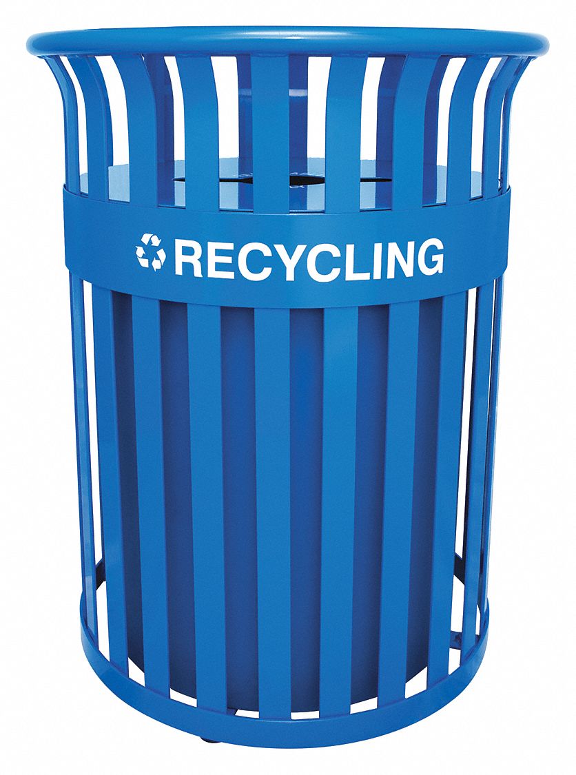 36 gal Round Recycling Can,  Metal,  Blue