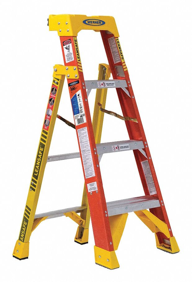 STEPLADDER, 4 FT LADDER SIZE, FIBREGLASS, 300 LB LOAD CAPACITY, 16 LB W