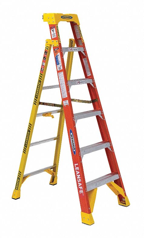 STEPLADDER, 6 FT LADDER SIZE, FIBREGLASS, 300 LB LOAD CAPACITY, 21 LB W