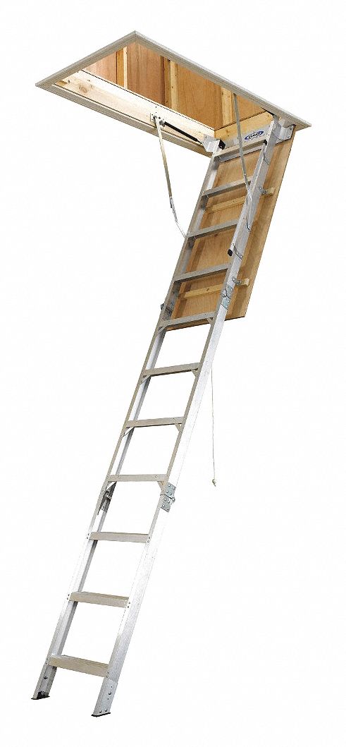 Aluminum Attic Ladder 8 Ft 9 To 10 Ft Ceiling Height Range 120 Swing Clearance 52 0 Lb Net W