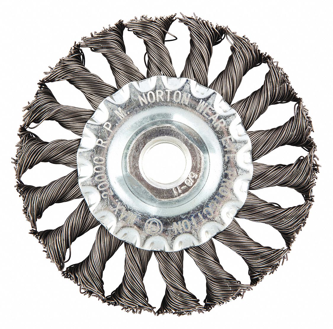 WIRE WHEEL BRUSH, STEEL STRINGER BEAD, 4 IN DIAMETER X ½ IN W, 5/8"-11 ARBOUR, 0.02 IN FILL