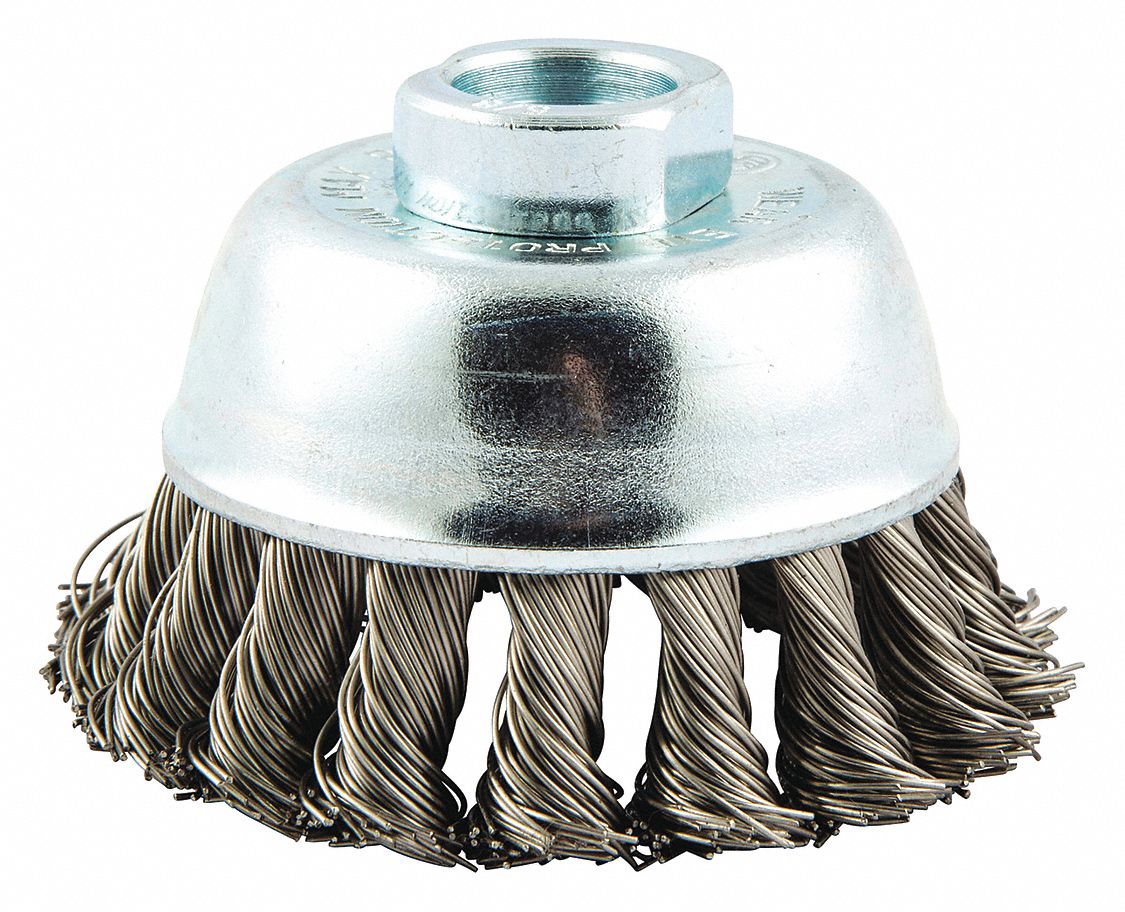 CUP BRUSH, TWISTED STAINLESS STEEL, 3 IN DIAMETER, 0.02 IN FILL DIAMETER, 5/8