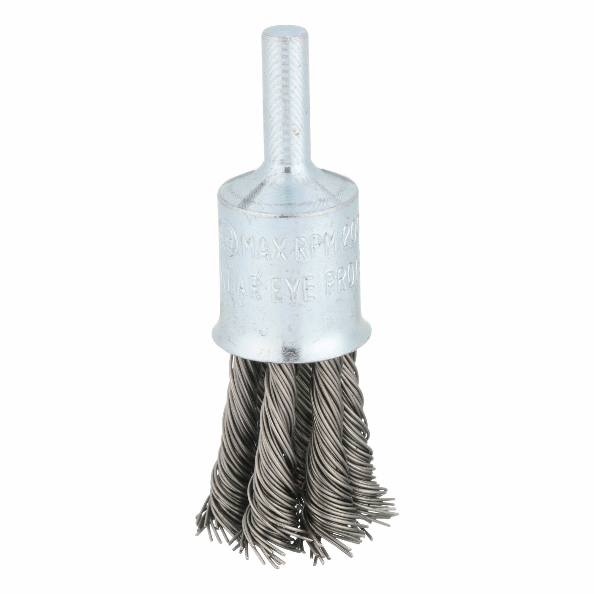 End Brush: Twisted Steel, 3/4 in Dia, 0.02 in Fill Dia, 1/4 in Shank