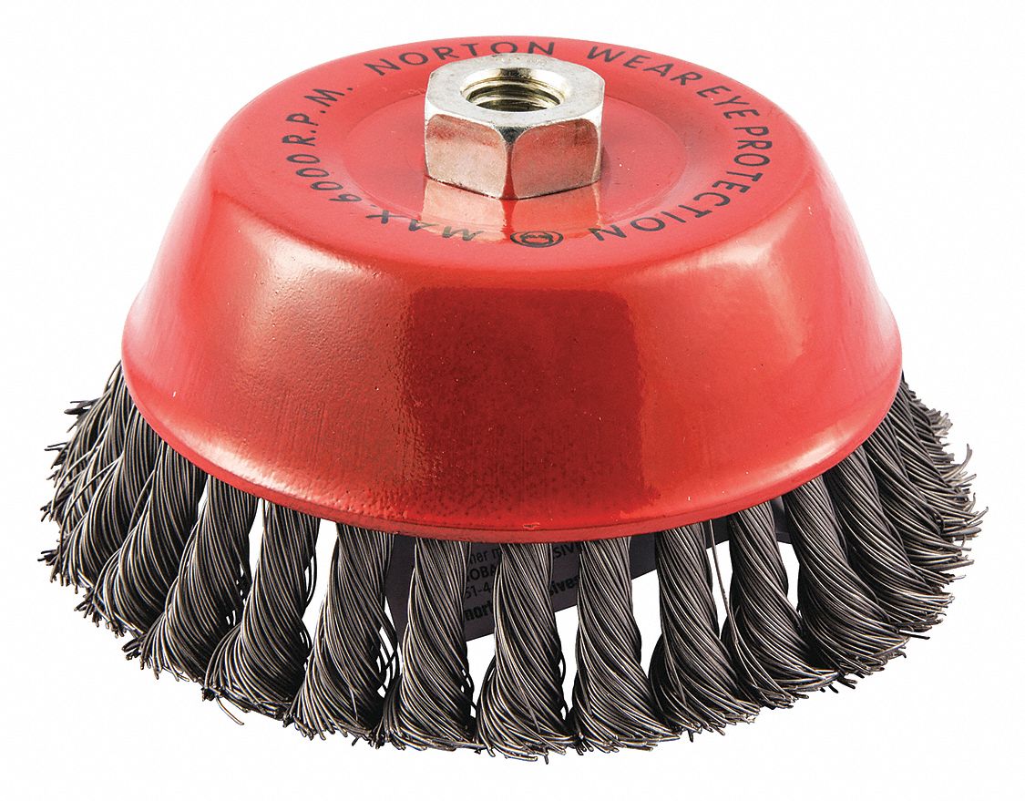CUP BRUSH, TWISTED STEEL, 6 IN DIAMETER, 0.02 IN FILL DIAMETER, 5/8