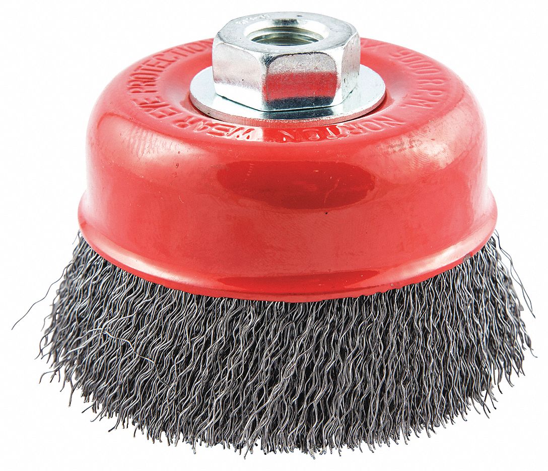 CUP BRUSH, CRIMPED STEEL, 4 IN DIAMETER, 0.014 IN FILL DIAMETER, 5/8