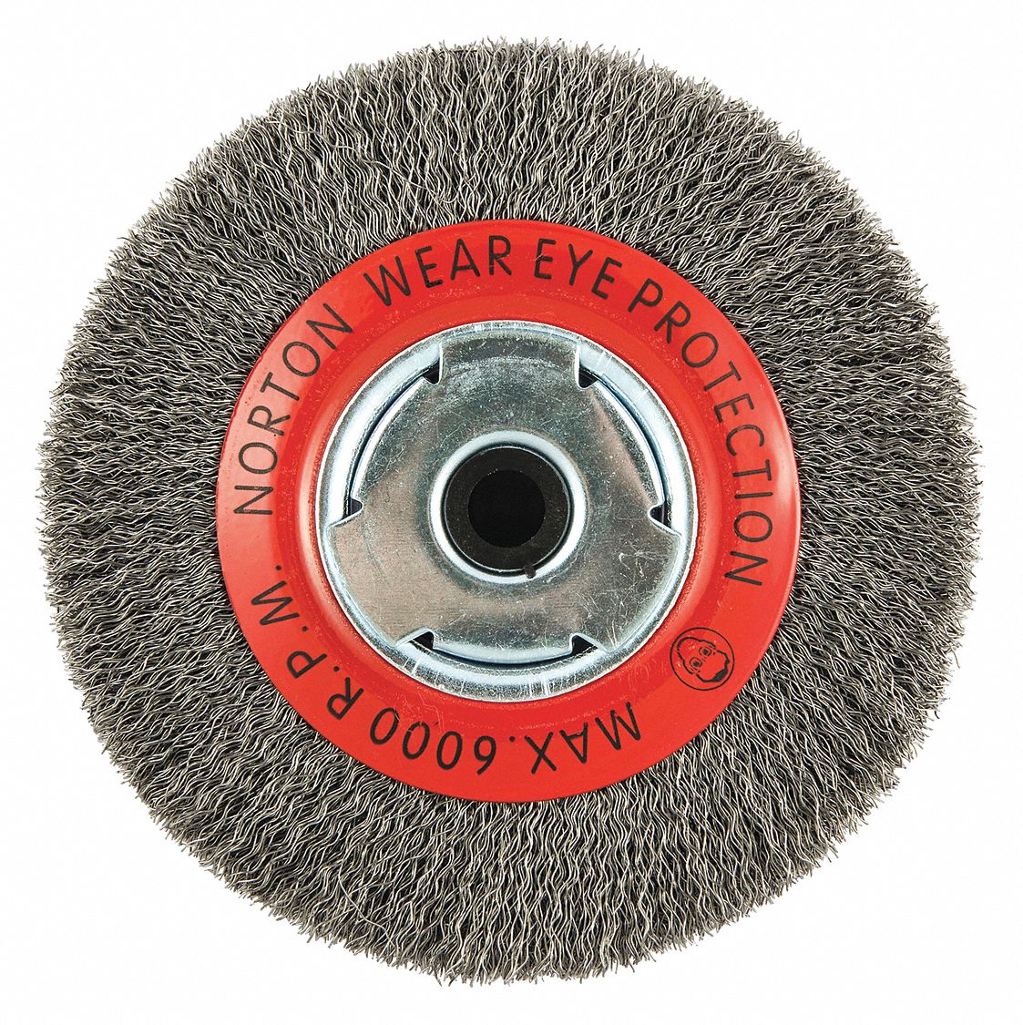 Wire Wheel Brush: 6 in Brush Dia., 5/8 in Arbor Hole, 0.014 in Wire Dia., Carbon Steel