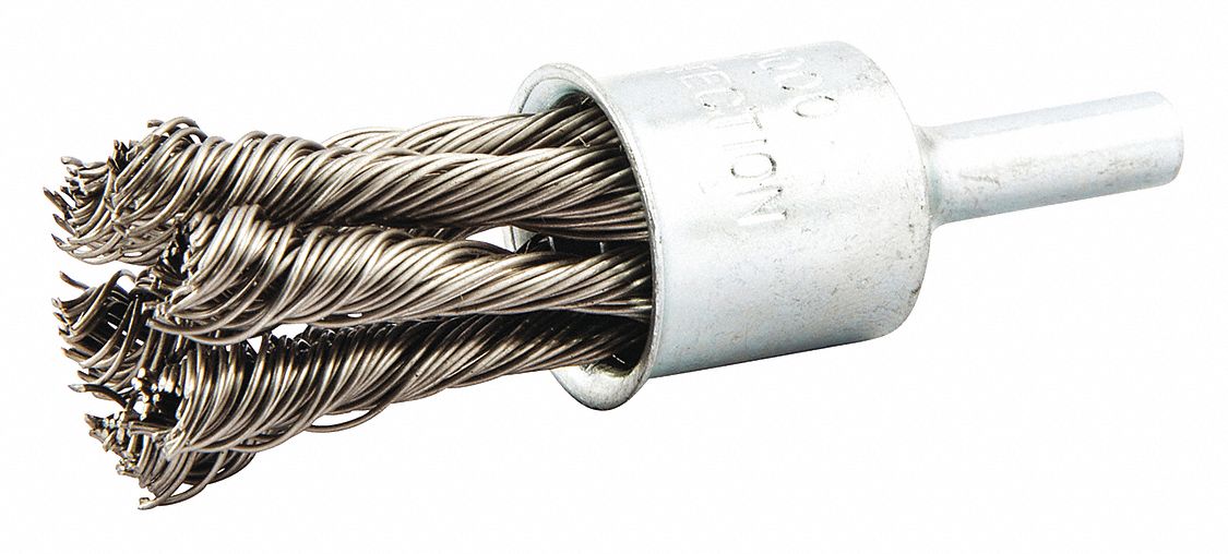 END BRUSH, TWISTED STAINLESS STEEL, ¾ IN DIAMETER, 0.02 IN FILL DIAMETER, ¼ IN SHANK