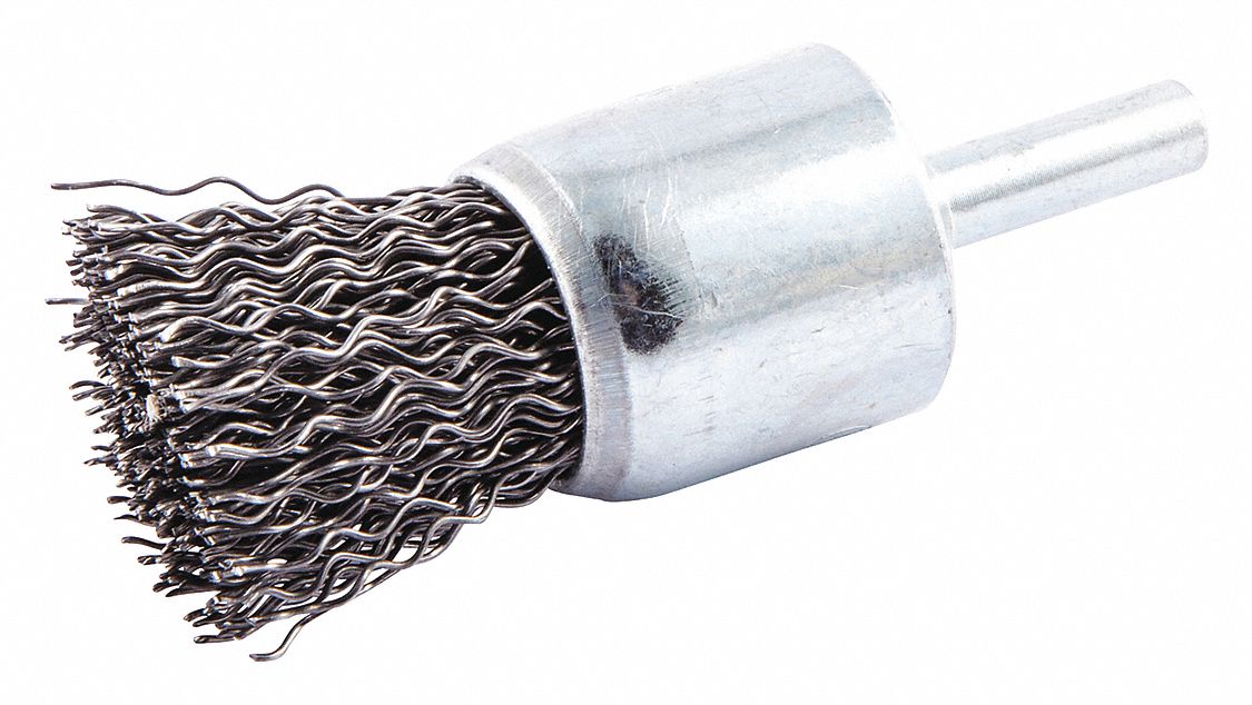 END BRUSH, CRIMPED STEEL, 1 IN DIAMETER, 0.02 IN FILL DIAMETER, ¼ IN SHANK