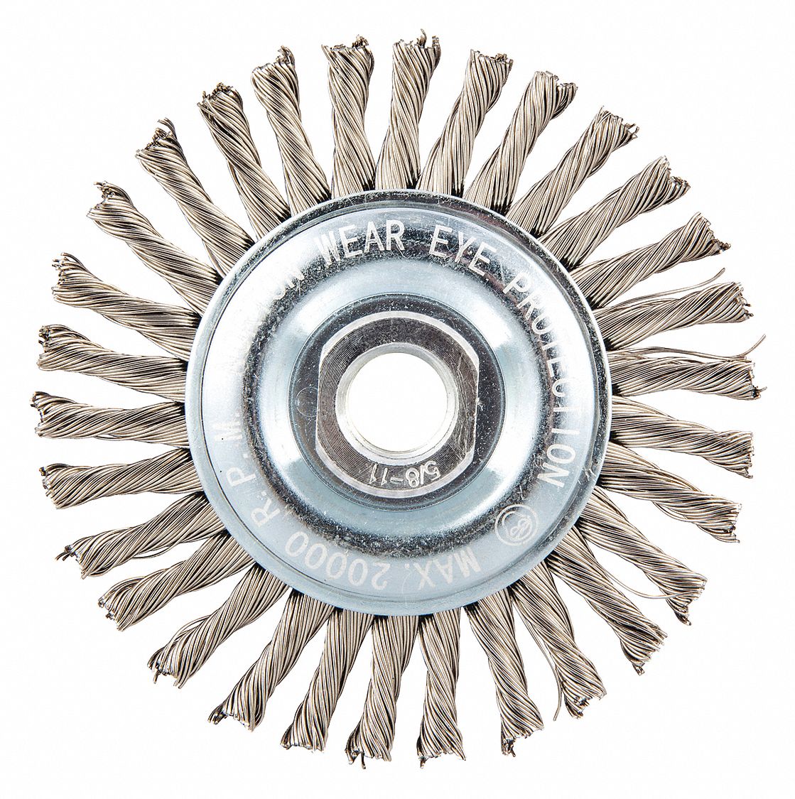WIRE WHEEL BRUSH, STAINLESS STEEL STRINGER BEAD, 4 IN DIAMETER X ¼ IN W, 5/8