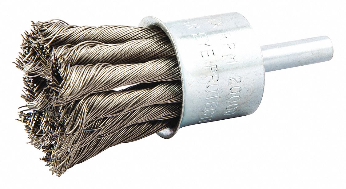 NORTON 1 in Knotted Wire End Brush, 1/4 in Shank, 0.014 in Wire Dia., 1