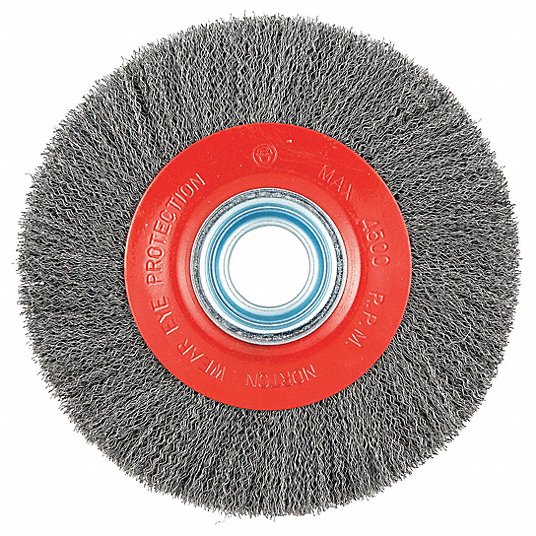 CAI Approved 8 Crimped Wire Wheel Brush 1 EA 1-5/8 Bristle Trim Length 0.014 Wire Dia Arbor Hole Mounting 