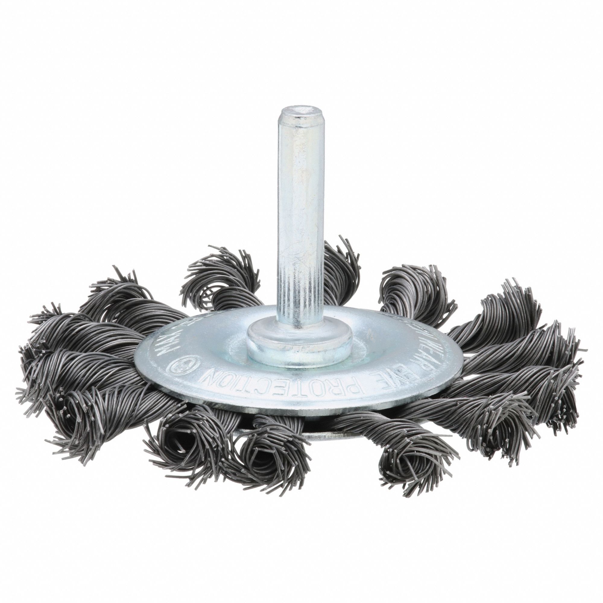 Wire Wheel Brush: Twisted Steel, 3" Dia x 1/4" Wd, 1/4" Shank, 0.014" Fill