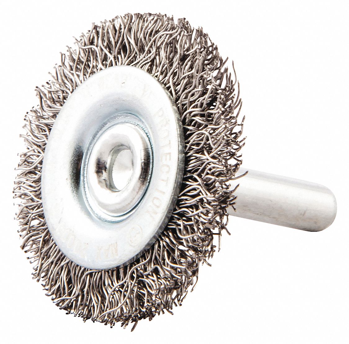 NORTON 1 1/2 in Crimped Wire Wheel Brush, Shank Mounting, 0.012 in Wire Dia., 3/8 in Bristle