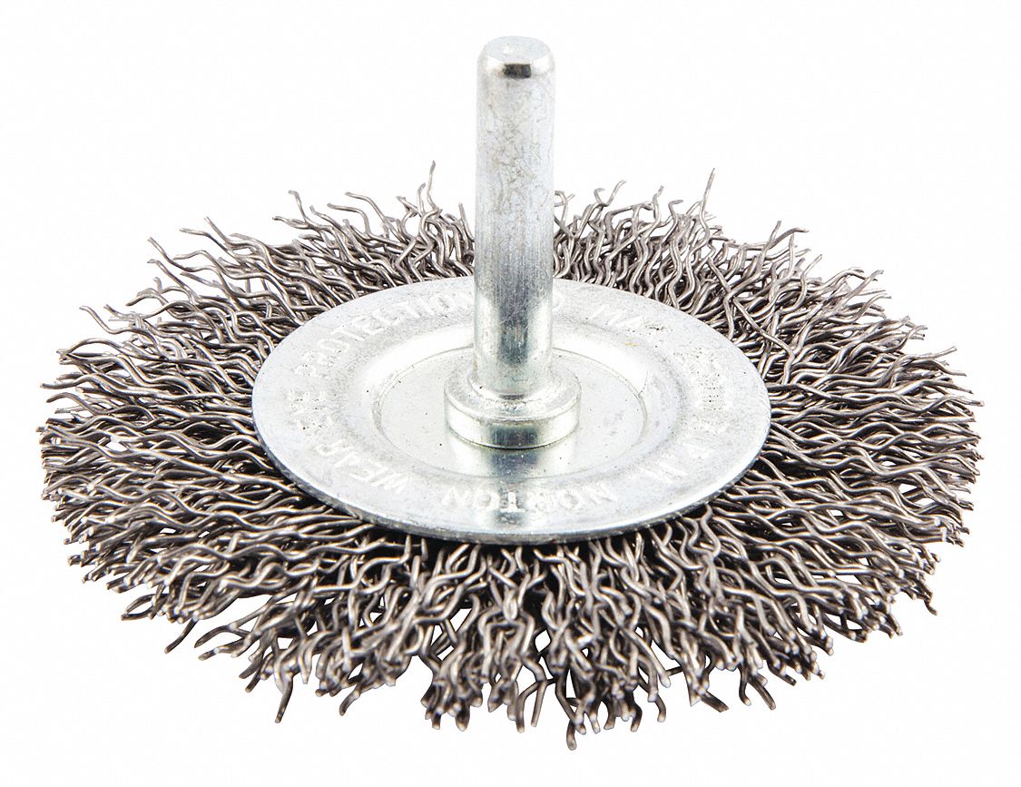 NORTON 3 in Crimped Wire Wheel Brush, Shank Mounting, 0.02 in Wire Dia