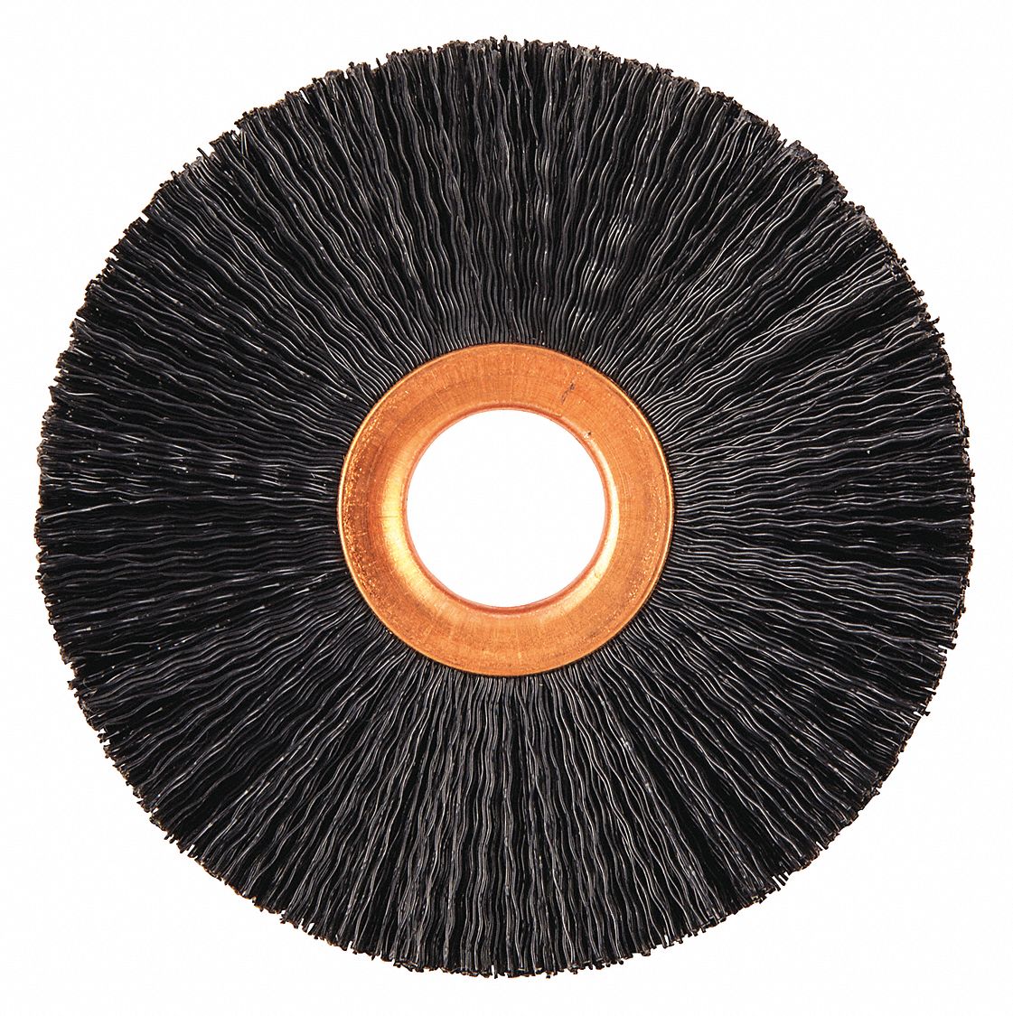 Wire Wheel Brush: Crimped Nylon, 3" Dia x 3/8" Wd, 5/8" Arbor, 0.375" Fill