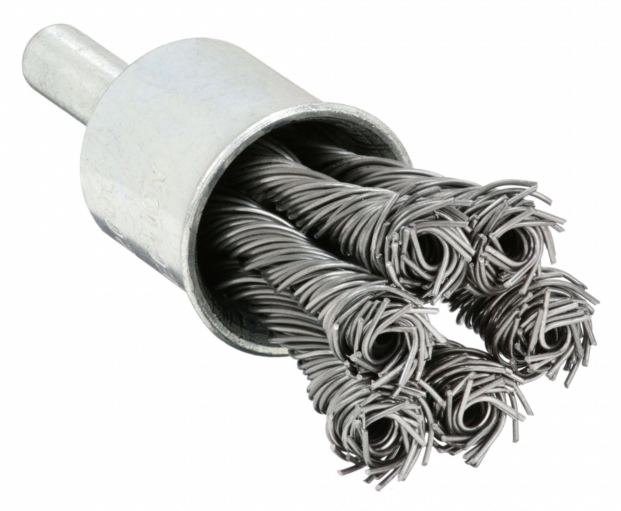 END BRUSH, TWISTED STEEL, &frac34; IN DIAMETER, 0.02 IN FILL DIAMETER, &frac14; IN SHANK