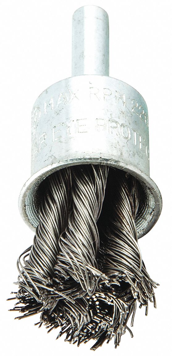END BRUSH, TWISTED STEEL, ¾ IN DIAMETER, 0.014 IN FILL DIAMETER, ¼ IN SHANK