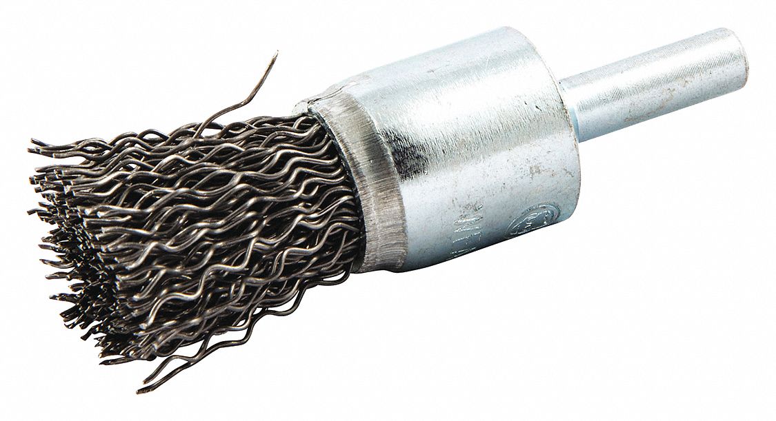 END BRUSH, CRIMPED STEEL, ¾ IN DIAMETER, 0.02 IN FILL DIAMETER, ¼ IN SHANK