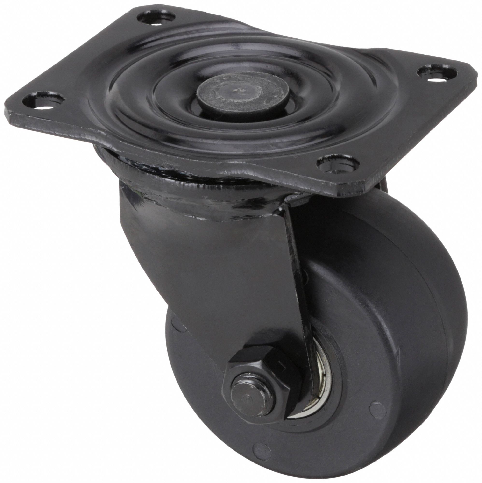Plate Caster: Swivel, No Brake, Nylon, 3 in Wheel Dia, 1 3/4 in Wheel Wd, Ball