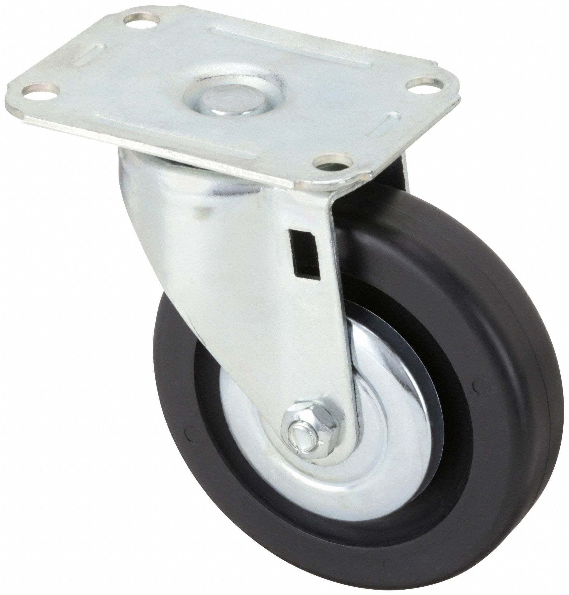 Plate Caster: Swivel, No Brake, Polyolefin, 4 in Wheel Dia, 1 in Wheel Wd, Plain