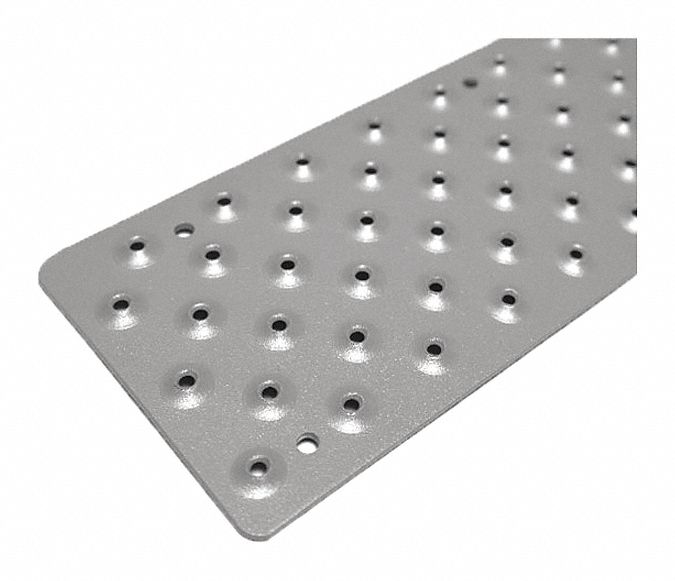Stair Tread Cover: Raised Discs, Aluminum, Fastener-Installed, 48 in Wd, 3 3/4 in Dp, Gray