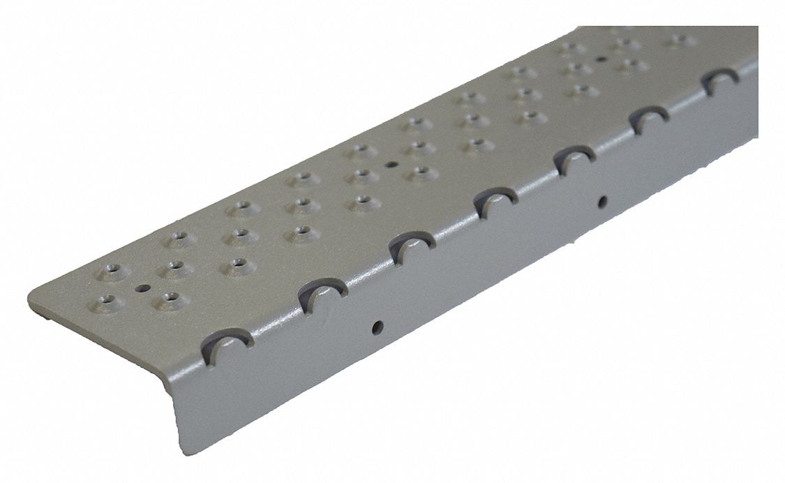 Stair Nosing: Raised Discs, Aluminum, Fastener-Installed, 30 in Wd, 2 3/4 in Dp, Gray