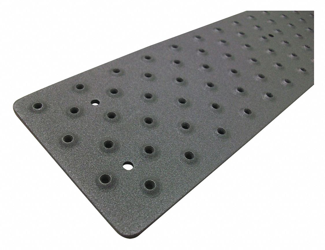 Stair Tread Cover: Raised Discs, Aluminum, Fastener-Installed, 36 in Wd, 3 3/4 in Dp, Black