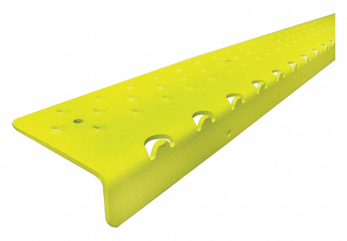 Stair Nosing: Raised Discs, Aluminum, Fastener-Installed, 36 in Wd, 2 3/4 in Dp, Yellow