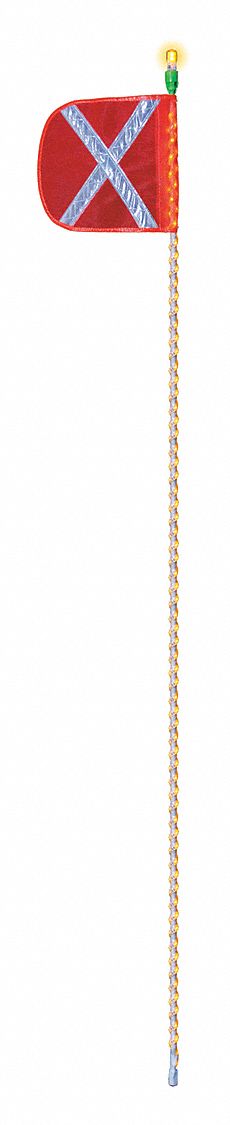 Warning Whip with Reflective X Flag: Lighted, Amber, Orange, White, 5 ft Overall Ht, 12 in Flag Ht