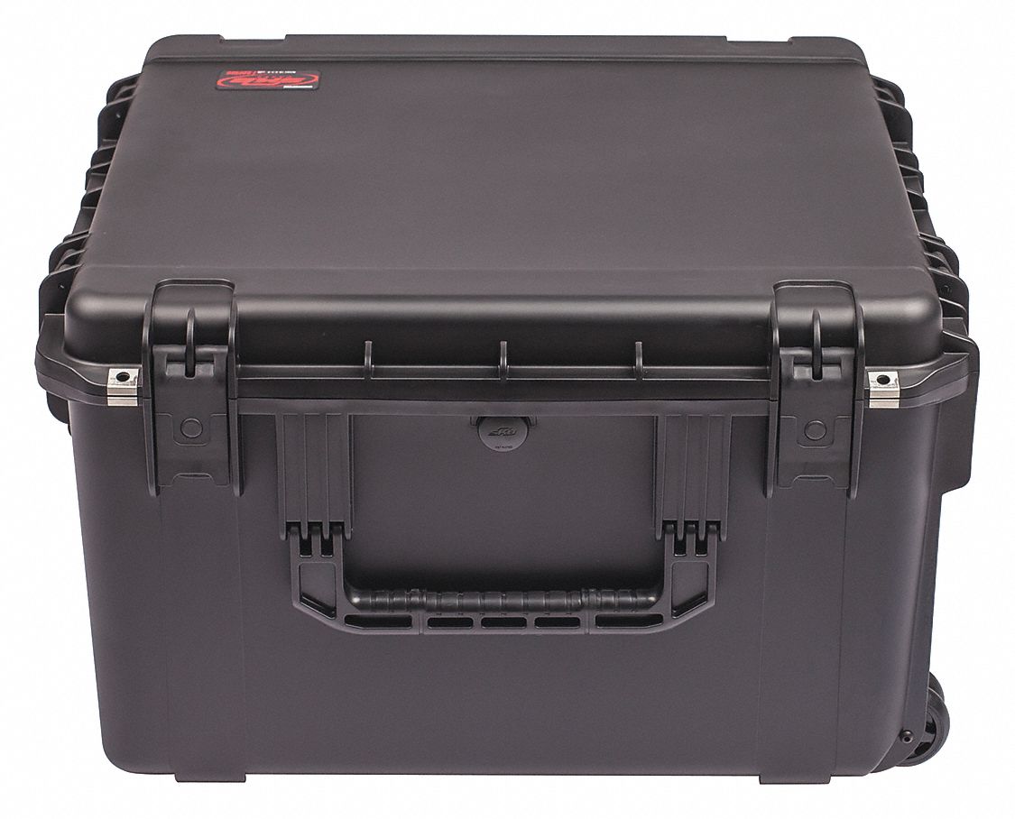 Protective Case: 24 in x 24 in x 14 in Inside, No Foam, Black, 2 Wheels, 25 lb Wt, IP67, Latches