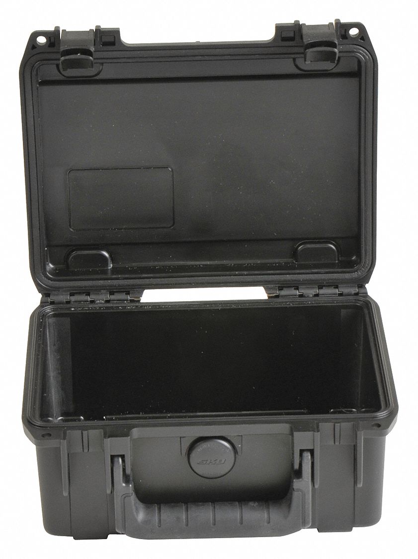 Protective Case: 6 in x 8 1/2 in x 3 3/4 in Inside, No Foam, Black, Stationary, 1 lb Wt, Plastic