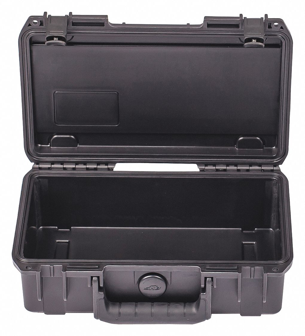 Protective Case: 6 1/8 in x 10 3/4 in x 3 1/4 in Inside, No Foam, Black, Stationary, 1 lb Wt