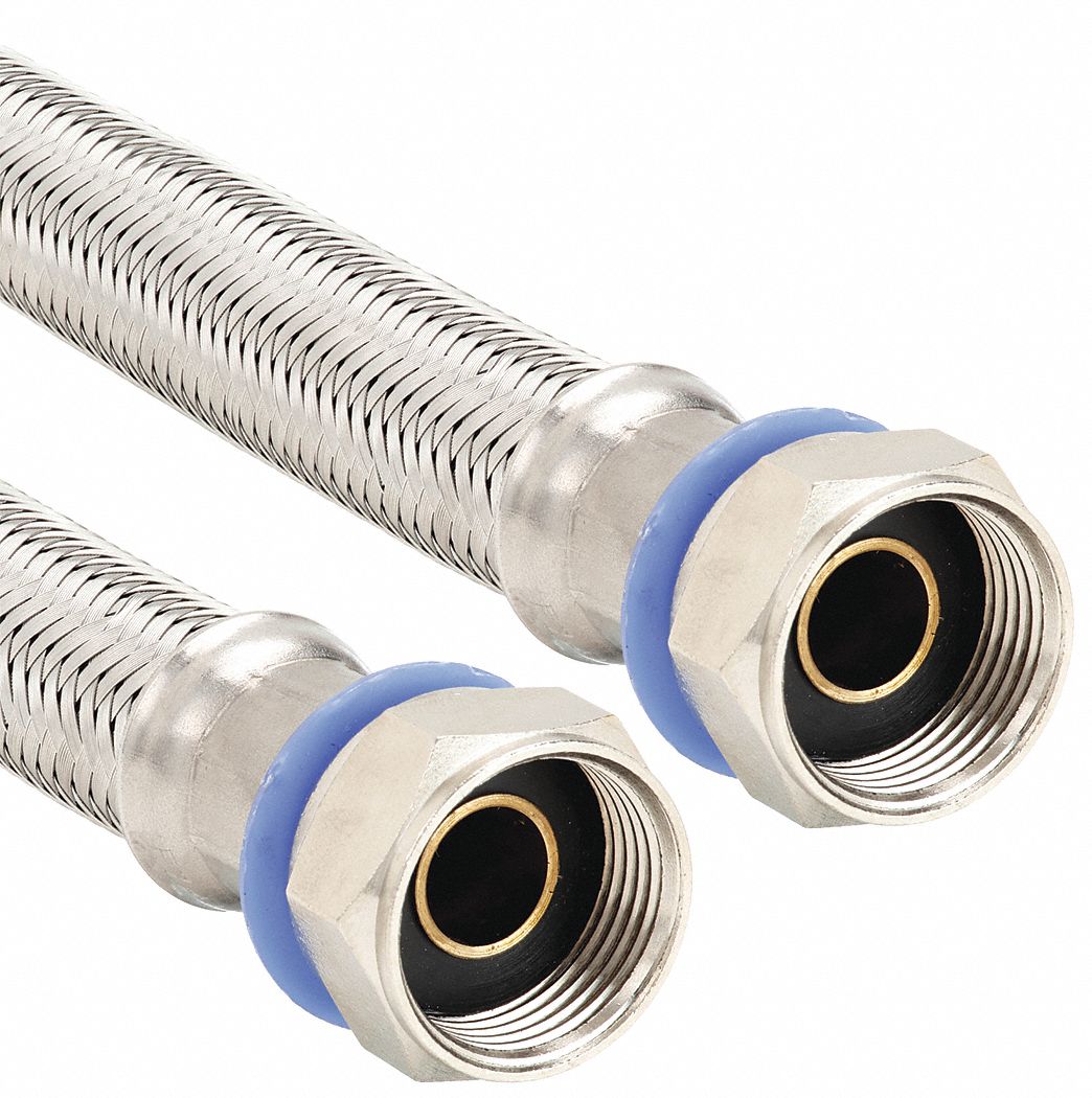 Water Connector: 5/8 in Hose Inside Dia., 200 psi, PVC, 304 Stainless Steel, 18 in Hose Lg