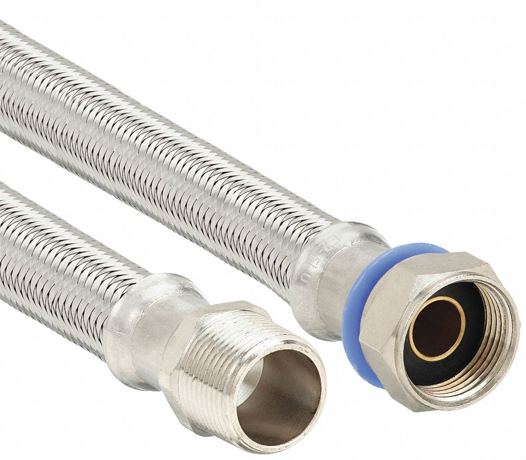 Water Connector: 5/8 in Hose Inside Dia., 200 psi, PVC, 304 Stainless Steel, 18 in Hose Lg
