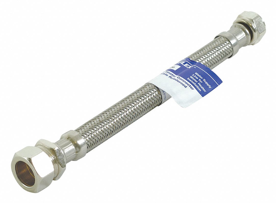 Water Connector: 5/8 in Hose Inside Dia., 200 psi, PVC, 304 Stainless Steel, 18 in Hose Lg