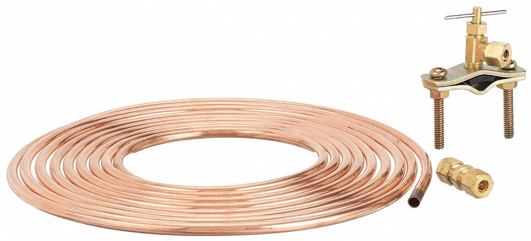 Water Connector: 1/8 in Hose Inside Dia., 15 ft Hose Lg, 40° to 180°F, Copper, Copper
