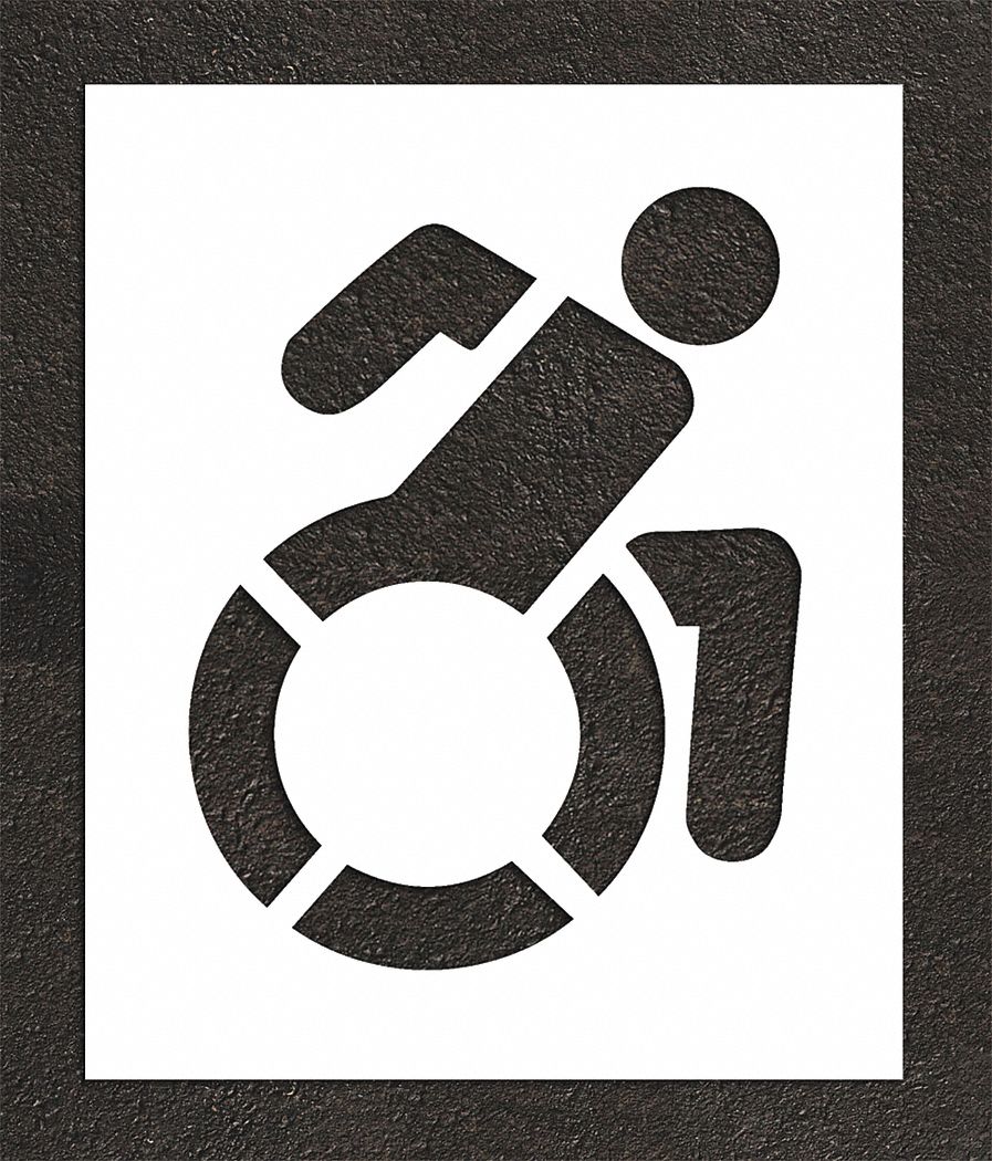Individual Stencil: Handicap, 38 in Overall Ht, 32 in Overall Wd, 0.13 in Thick, White