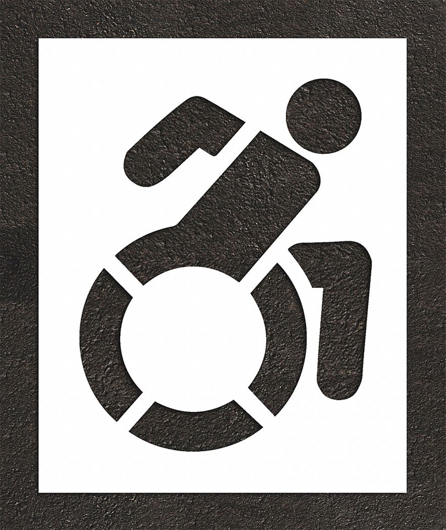 Individual Stencil: Handicap, 47 in Overall Ht, 38 in Overall Wd, 0.13 in Thick, White