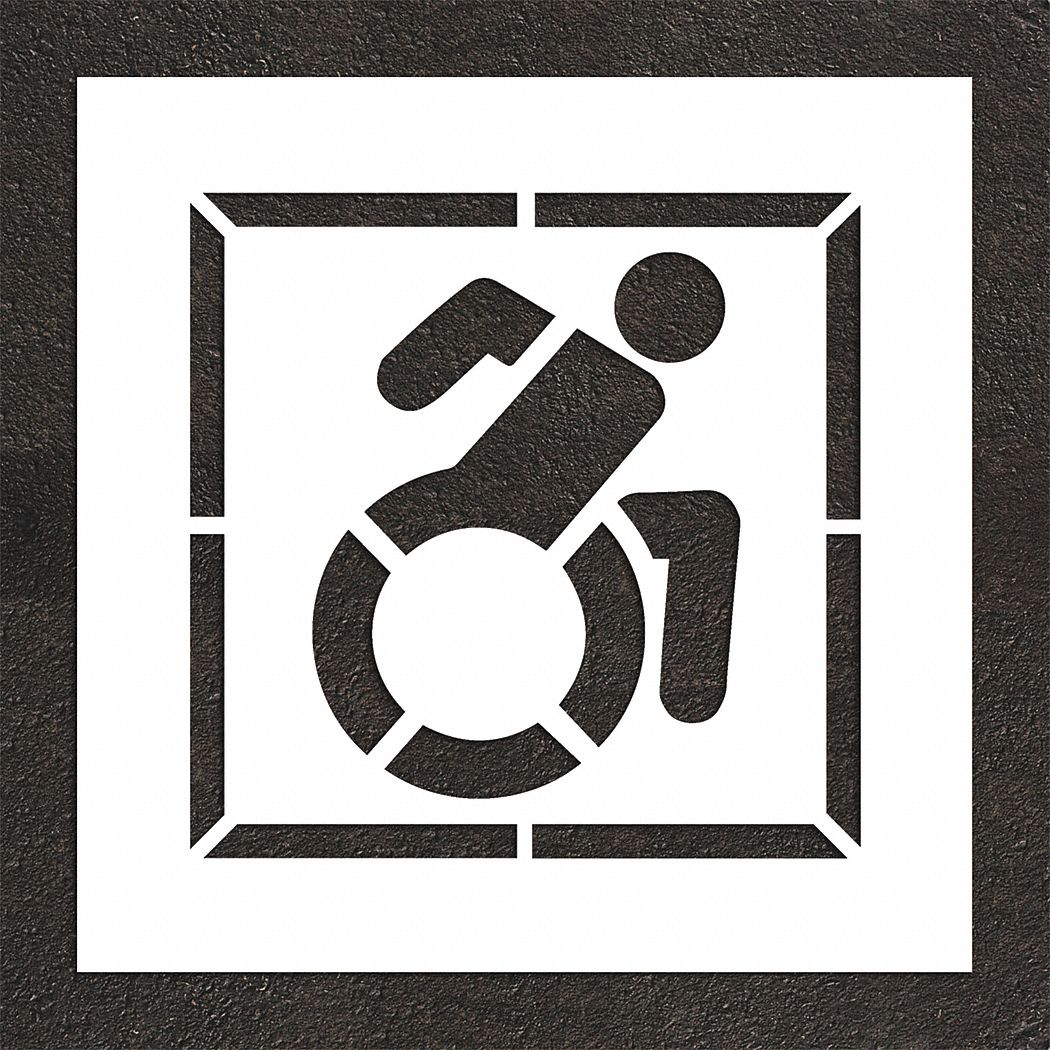 Individual Stencil: Handicap, 32 in Overall Ht, 32 in Overall Wd, 0.13 in Thick, White