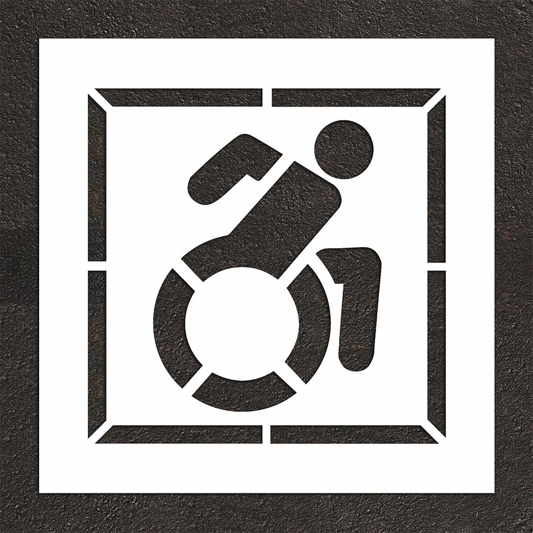 Individual Stencil: Handicap, 47 in Overall Ht, 47 in Overall Wd, 0.06 in Thick, White