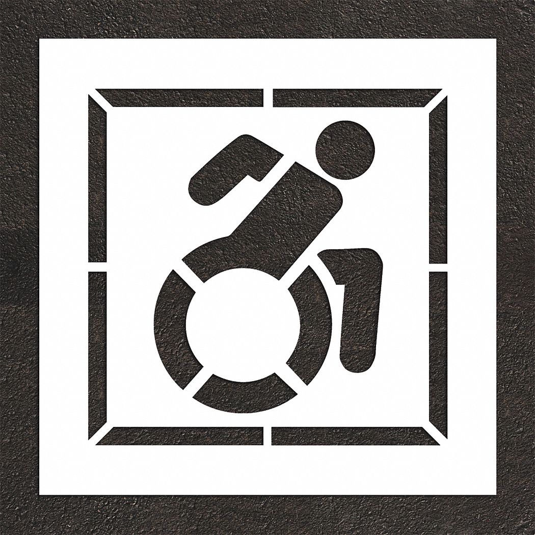 Individual Stencil: Handicap, 47 in Overall Ht, 47 in Overall Wd, 0.13 in Thick, White