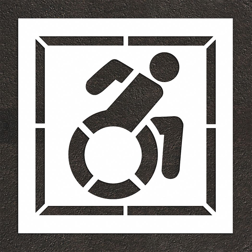 Individual Stencil: Handicap, 56 in Overall Ht, 56 in Overall Wd, 0.125 in Thick, White, ADA