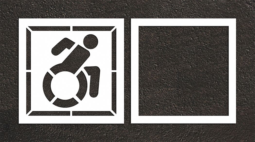 Individual Stencil: Handicap, 56 in Overall Ht, 56 in Overall Wd, 0.063 in Thick, White, ADA