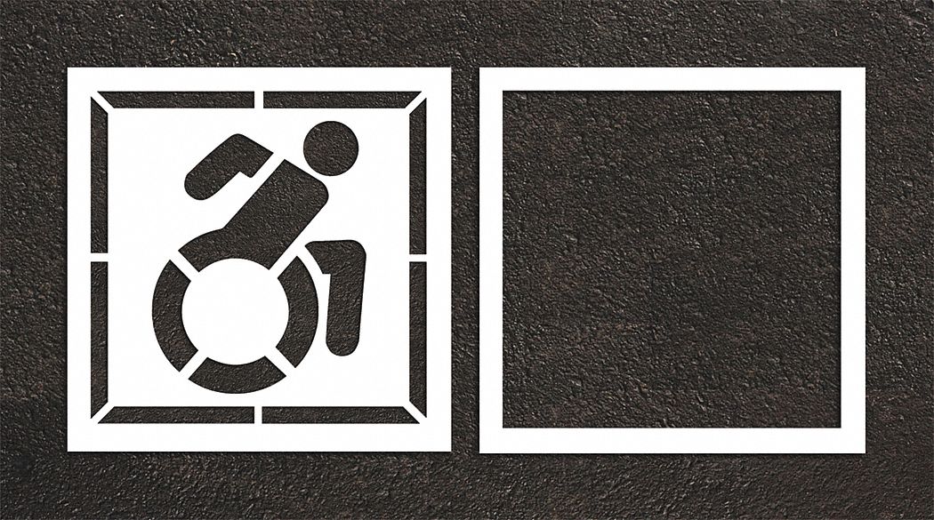 Individual Stencil: Handicap, 64 in Overall Ht, 65 in Overall Wd, 0.125 in Thick, White, ADA