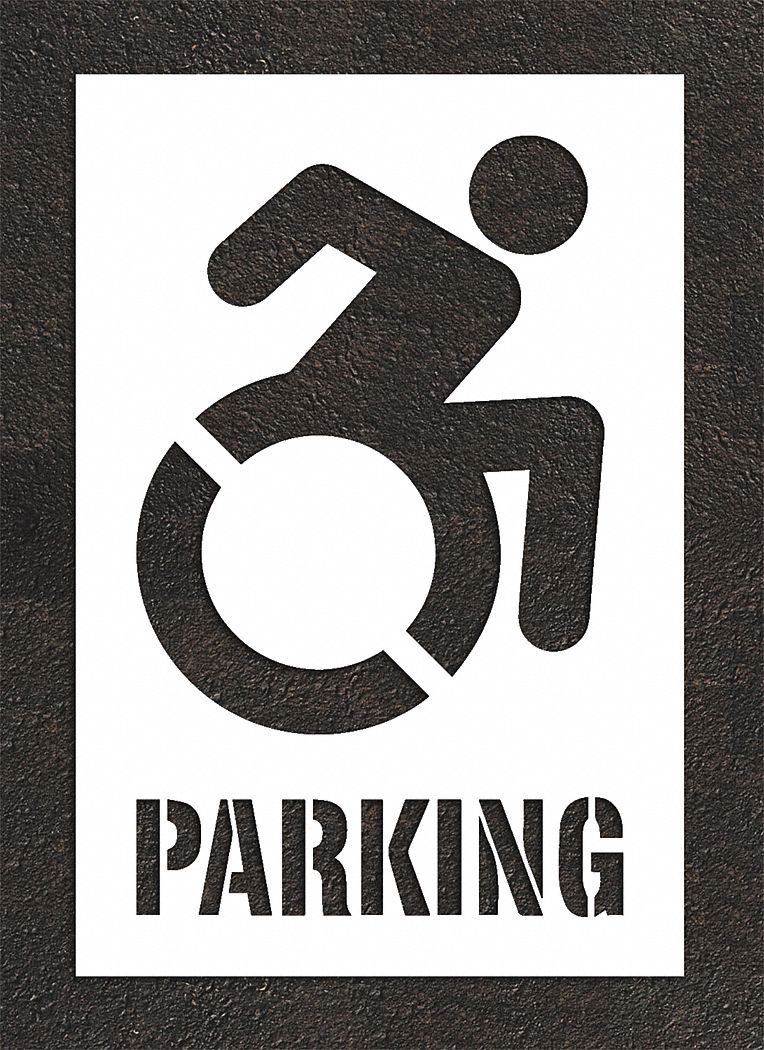 Individual Stencil: Handicap, 60 in Overall Ht, 41 in Overall Wd, 0.063 in Thick, White, ADA