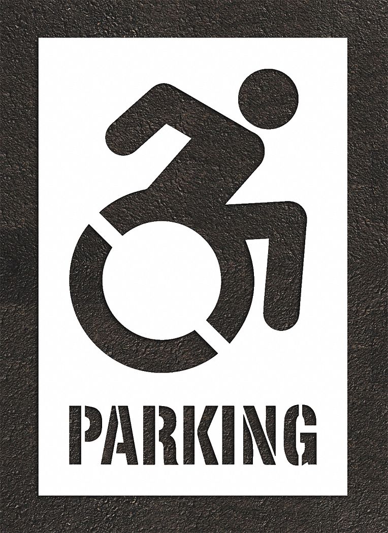 Individual Stencil: Handicap, 60 in Overall Ht, 41 in Overall Wd, 0.125 in Thick, White, ADA
