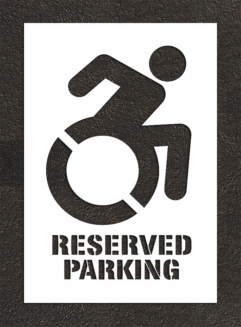 Individual Stencil: Handicap, 60 in Overall Ht, 41 in Overall Wd, 0.125 in Thick, White, ADA