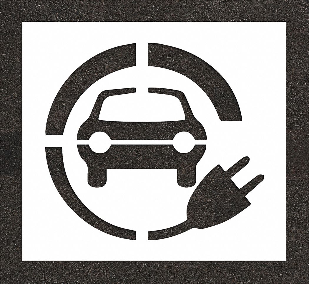 Individual Stencil: Electric Car, 44 in Overall Ht, 47 in Overall Wd, 0.063 in Thick, 1 Pieces