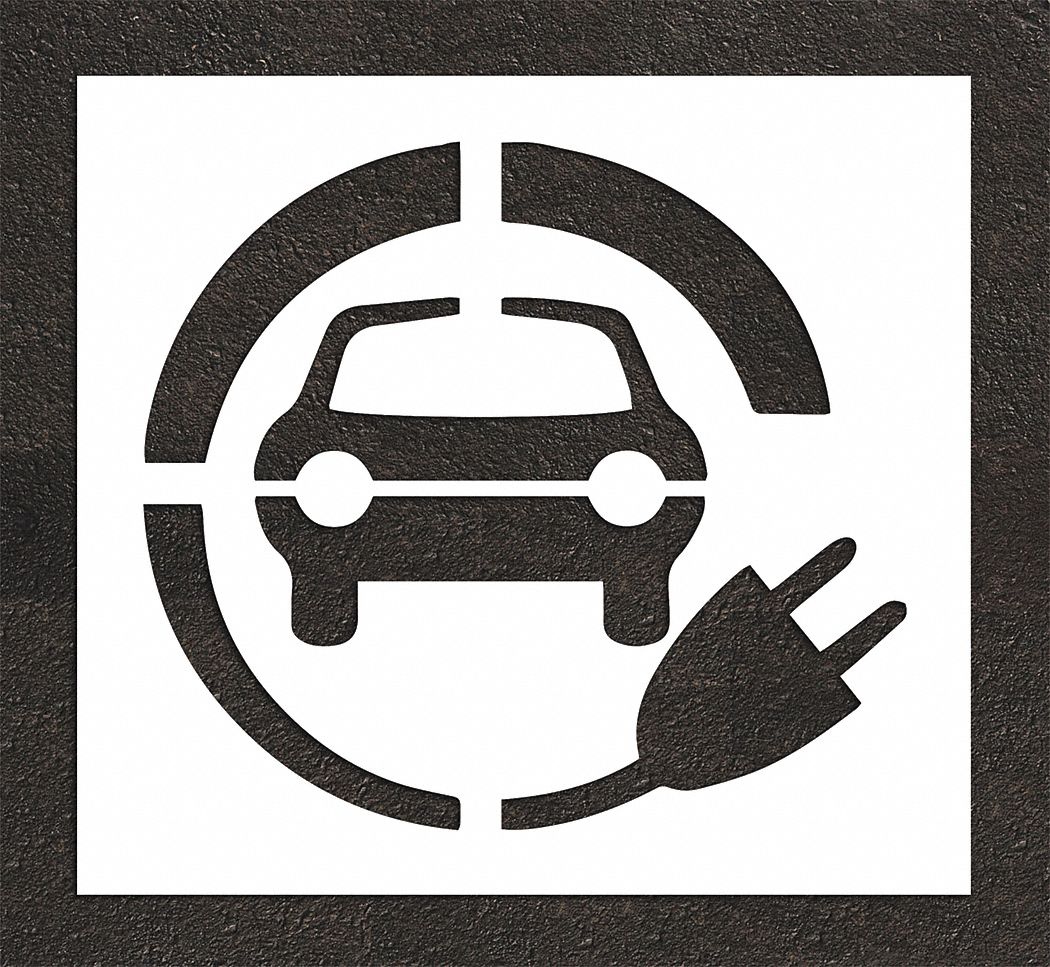 Individual Stencil: Electric Car, 44 in Overall Ht, 47 in Overall Wd, 0.125 in Thick, 1 Pieces